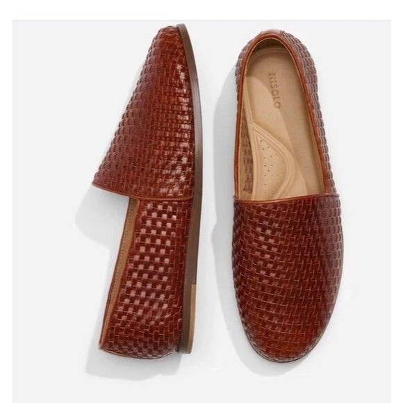 NISOLO ALEJANDRO MEN\'S LEATHER WOVEN SLIP ON SHOES BRANDY NEW $190 main image 4